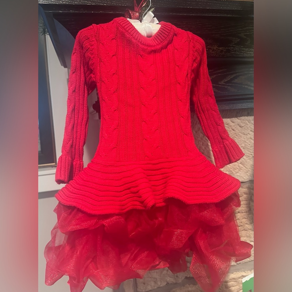 Bonnie Jean Red Cable Knit Tulle Dress 4T ❣️